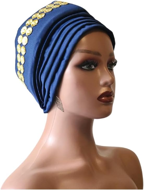 ADEPAPLUS Handmade Embelished Turban Headwrap (One Size Fits Most - Stretchy), Handmade African Head Wrap, Already Made, Colorful Head Tie for Women