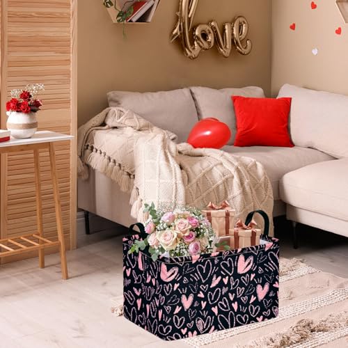 Image of MAIZMZ Girls Basket Empty Gift Basket with Handles,Closet Shelf Storage Organizer Bins Heart Print Girls Nursery hamper Kids Toys Books Box Room Decor