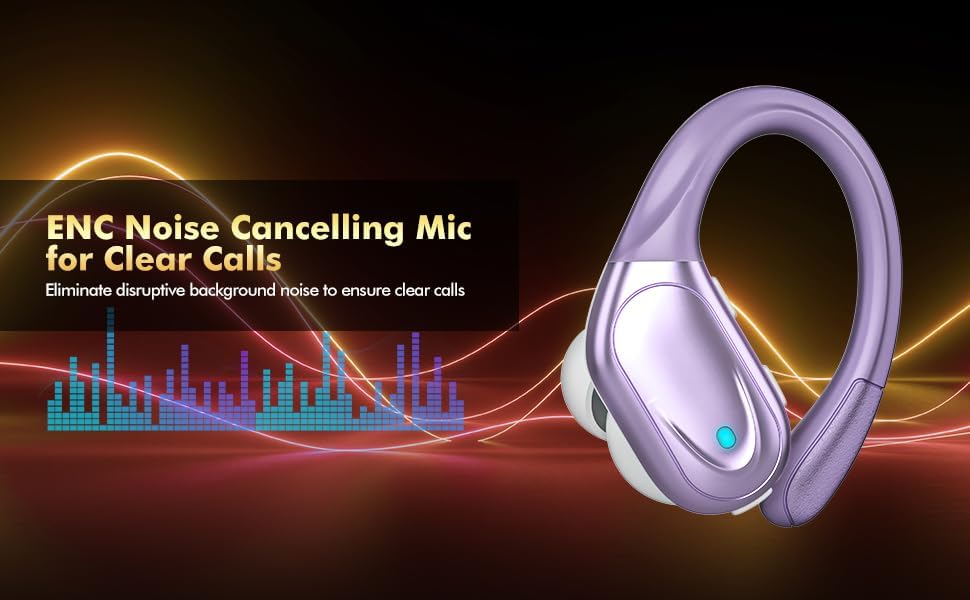 Wireless Earbuds Bluetooth 5.3 Headphones with 80H Playback, IPX7 Waterproof Over Ear Buds with LED Power Display for Sports Running Workouts (Purple) - Image 4