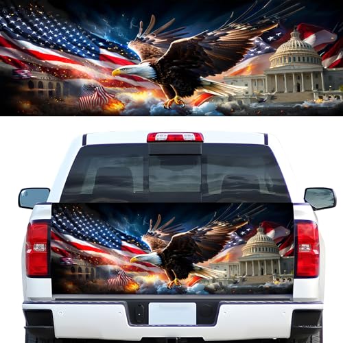 Image of Turck Tailgate Wraps Decals - 66x23.6 in Tailgate Decals for Trucks, American Egale Flag Tailgate Graphics for Trucks Pickup Personalized Decoration
