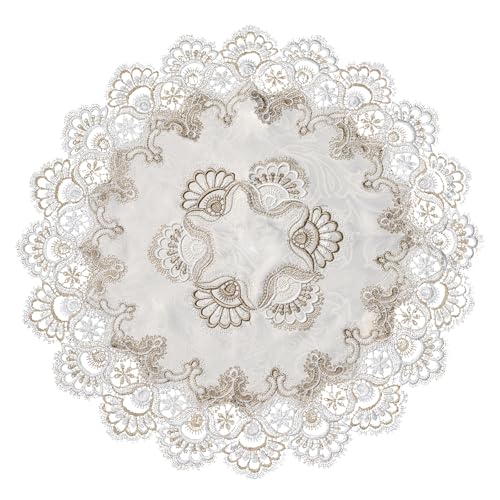 URROMA Tapete redondo bordado, mantel vintage de 61 x 61 cm con ribete de encaje, mantel de mesa de centro para habitación, cocina, decoración de boda (60 x 60 cm)