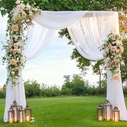 Image of White Wedding Glitter Arch Draping Fabric 29 inch x 6.5 Yards 2 Panels Sheer Backdrop Curtains Drapery for Summer Wedding Ceremony Birthday Party Indoor Ceiling Decor