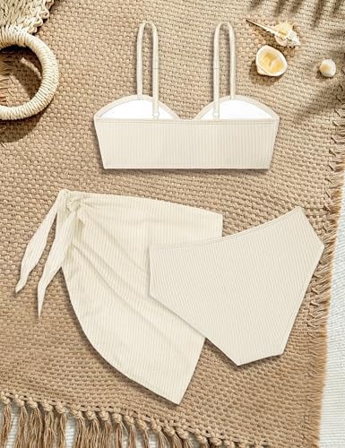 Image of Girls Swimsuit V Neck Bikini Set Color Block with Cover Up 3Pcs Bathing Suits