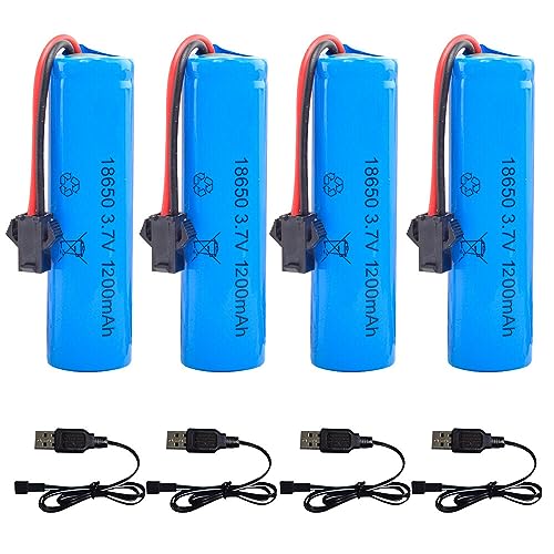 CJBIN 4 Stück Akku 18650 3.7v, 1200mah Li-Ion Battery mit 4 SM-2P-Steckern und...