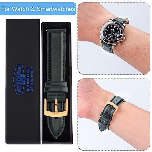Image of OTTOODY Leather Watch Bands Quick Release, Elegant Top Grain Leather Watch Straps for Men & Women, Choice of Color & Width - 18mm, 19mm, 20mm, 21mm or 22mm Wristbands Bracelet for Watch & Smartwatch