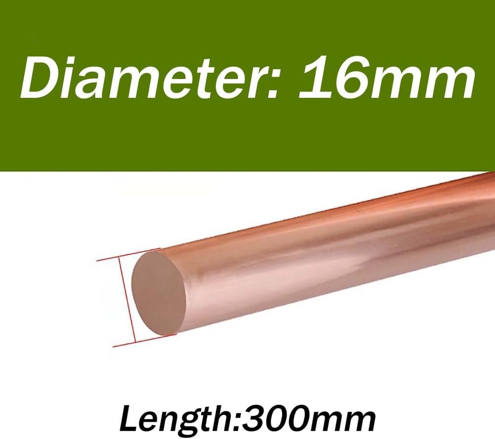Copper round bar, Copper Rod 99.9% Pure 300mm Solid Round T2 Bar for Conductive Grounding Machining Crafting Projects(16mm)