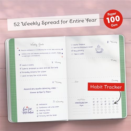 Image of Zaslan 12 Months Undated Planner, 12 Monthly Spreads, 52 Weekly Spreads, Habit Tracker, Utility Pages, 100 GSM, A5 Size (Bloom Beautiful)