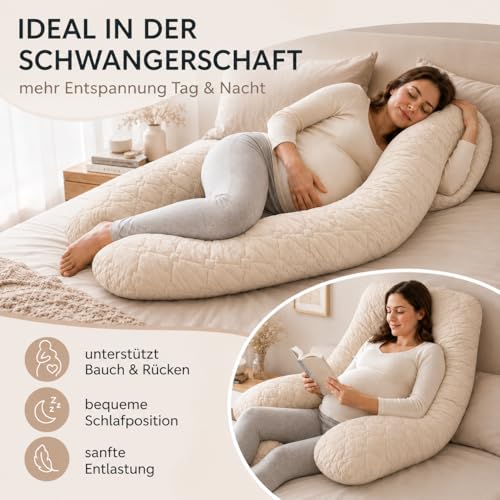 sei Design XXL Schwangerschaftskissen U-Form Seitenschläferkissen Komfortkissen Erwachsene. Abnehmbarer Bezug Mikrofaser gesteppt… – Ansicht 3