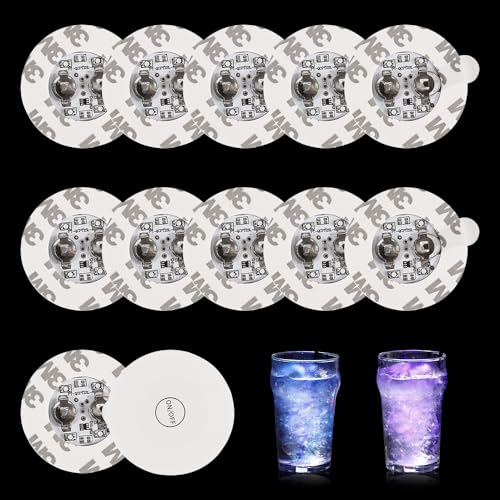 12 Stück LED Sticker Stimmungslichter 7 Farbe LED Licht Sticker 6cm LED-Untersetzer Selbstklebende Leuchtsticker Glas Flaschen Deko Beleuchtung für LED Bar Party Tee Bier Kaffee Becher