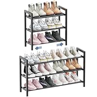 Mavivegue 3-Tier Expandable Shoe Rack, Adjustable Shoe-Rack Organizer Shelf for Closet, Metal Shoe Storage Rack for Front Door Entrance, Entryway, Closet, Black