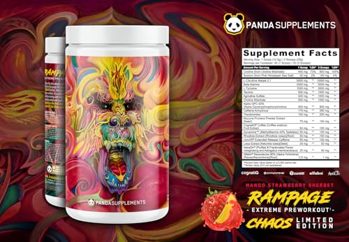 Image of Underground Bio Labs Panda Supps: Rampage Chaos, Extreme Pre-Workout, High Stim, Maximum Pump, Focus, and Energy (Strawberry Mango Sherbet) (40 Servings)