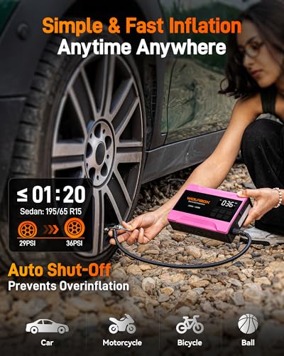 Image of WOLFBOX 2000A Jump Starter with Air Compressor, 37Wh Car Battery Booster Jumper Starter Portable(up to 5L Gas Engine), 12V Jump Box Pack with 150PSI Tire Inflator, Jumper Cables, LED Light - Hot Pink