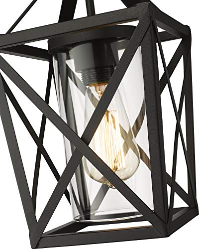 Zeyu Outdoor Pendant Lights For Porch, Exterior Hanging Lantern In Black Finish With Clear Glass, Zd18-H Bk #TOP1