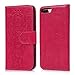 Compatible with iPhone 8 Plus Case, iPhone 7 Plus Wallet Case Embossed Love PU Leather Case TPU Shock Bumper Magnetic Detachable Card Slots Hand Strap Cover (Elephant-Hot Pink)