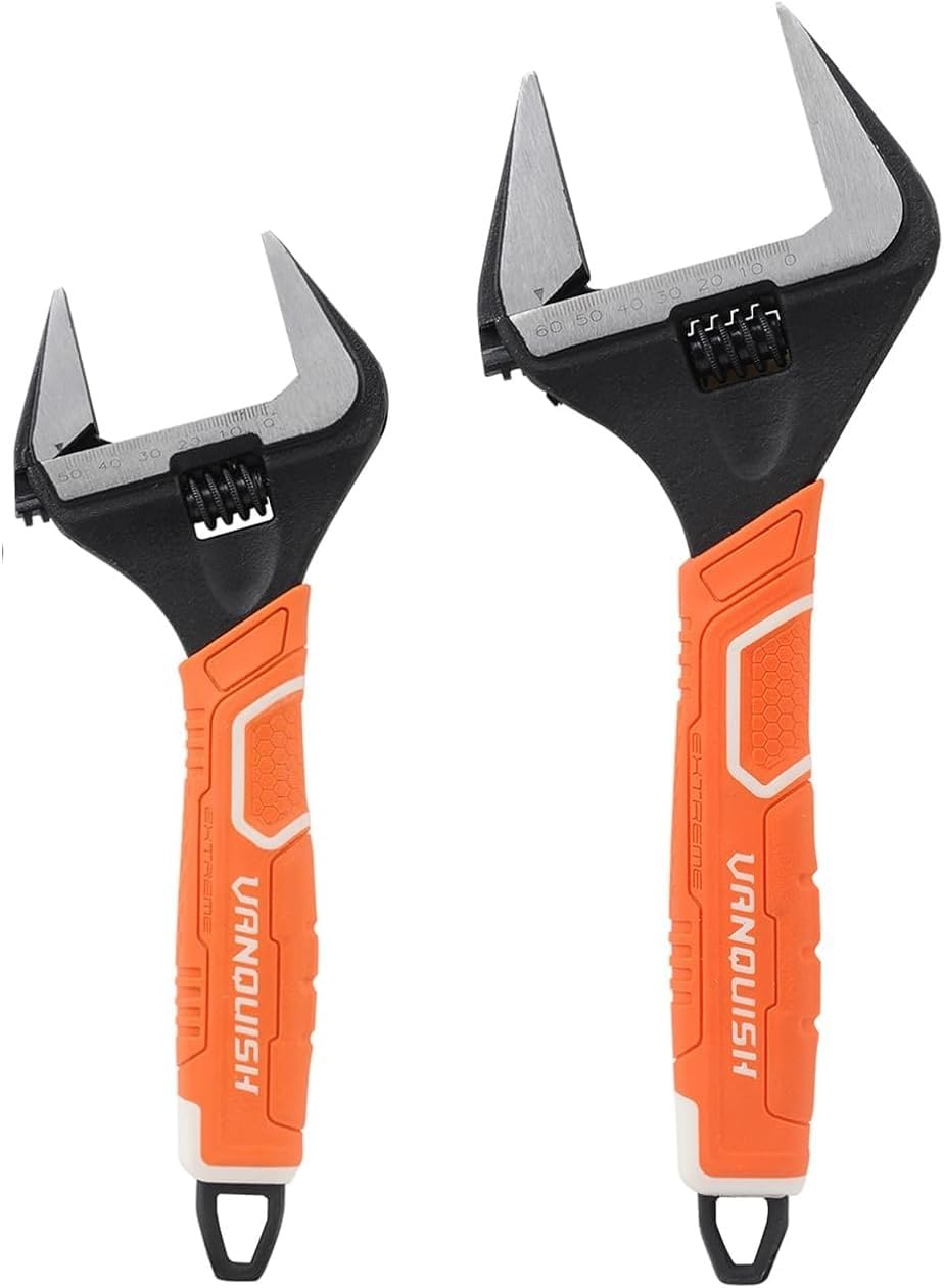 Vanquish 2 Pieces Adjustable Wrench Set Spanner with Comfort Grip Handle and Hanging Hole 6Inch/8Inch