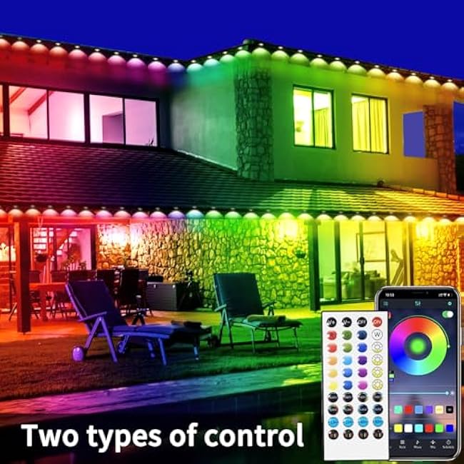 Permanent Outdoor Light,100ft RGB Eave Lights with App Control Remote,IP67 Waterproof LED Lights,Music Sync Outside Light for Christmas,Halloween,Garden,House Decorations