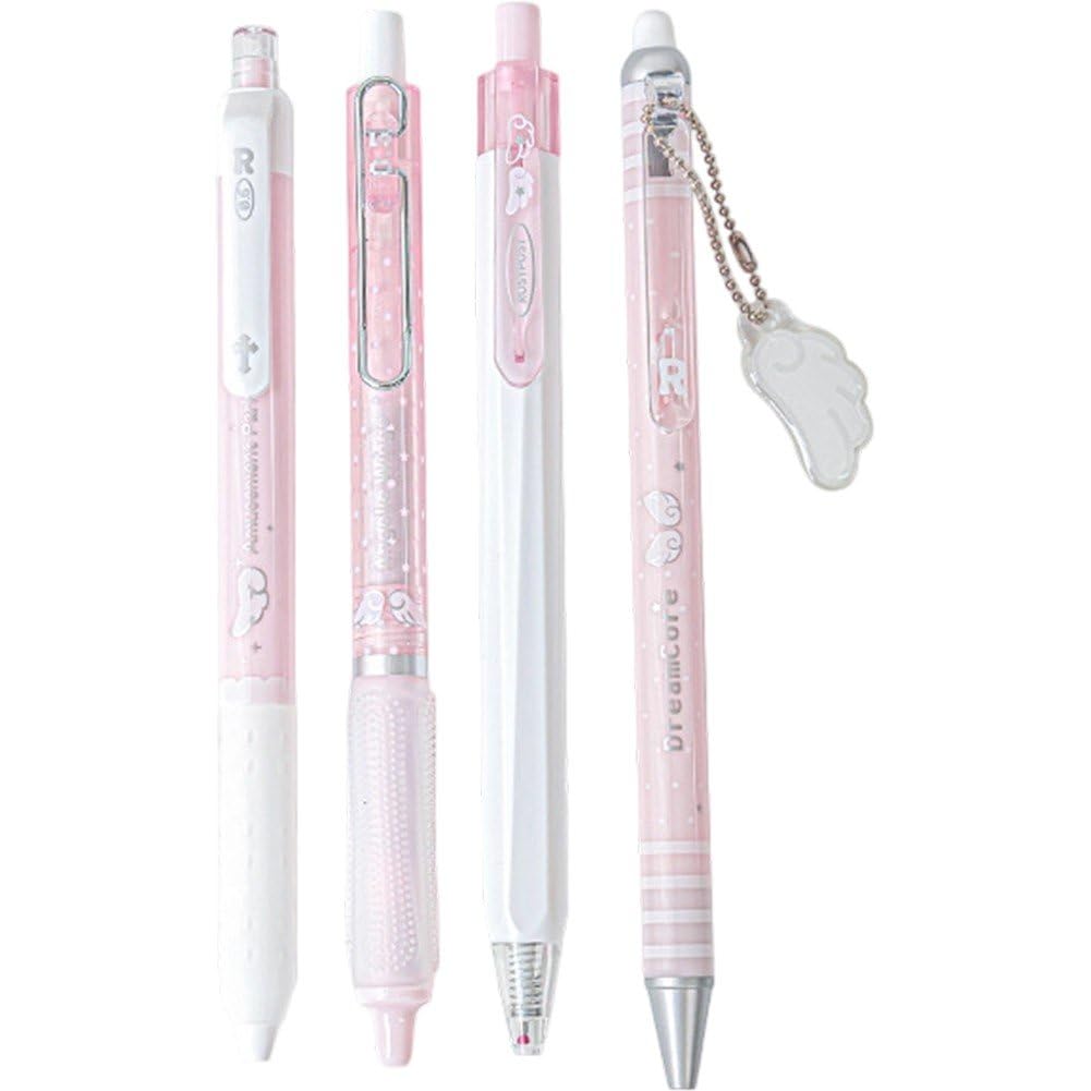 Fituenly 4pcs/set Angelic Pearlescent Gel Pen 0.5mm Cute Gel Pen Quick-drying Water-based Black Ink Writing Stationery for Students, Office Accessories