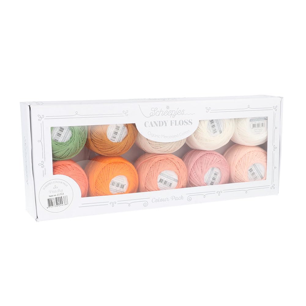 Scheepjes Candy Floss (165m) Colour Pack Yarn - for Knitting or Crocheting Projects, Mercerised Cotton, 1st - Peachy, 10 x 20g