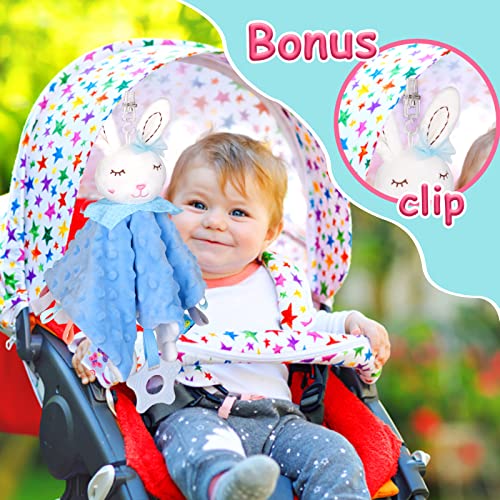 Image of Bunny Lovely Soothing Blanket with Tags Teether Bunny Blanket Soft Baby Blankets for Boys and Girls Baby Stuff for Newborn Toys Snuggle Toy Baby Lovey Dotted Toy Rabbit Animal Blue