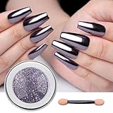 Pretty Diva Chrome Nail Powder - Silvery Black Mirror Effect Chrome Nail Powder, Premium Metallic Mirror Chrome Powder Pigment for Nail Art Decoration