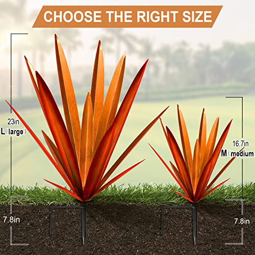 Homight Large Agave Sculpture Rustic Metal Agave Plant Outdoor Interior Decoration Outdoor Lawn Decoration Yard Wooden Posts Matching Garden Suitable For Patio #TOP1