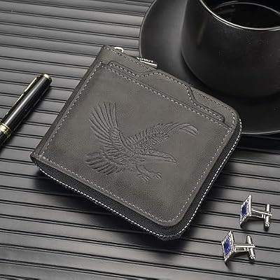 Men's Eagle Embossed Wallet, Personalized 3D Bald Eagle Leather Bifold Wallet, Slim ID Card Minimalist Wallets (BrownA)