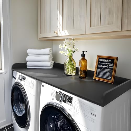 Kaboon Washer Dryer Countertop Only, Melamine Countertop with Edge Rails - 27.5" Depth x 54" Width Laundry Room Organization, Black
