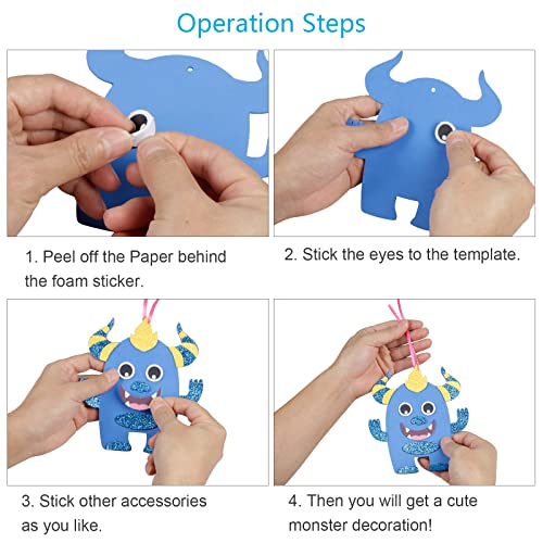 LAMEK 12 Monster Bastelsets Kinder Halloween Kreativsets zum Basteln Kreative Kunsthandwerk Bastelhandwerk mit Moosgummi Aufkleber für Jungen Mädchen Halloweenzeit Karneval Geburtstag