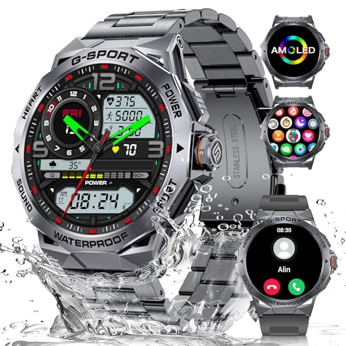 DREMAC Smart Watch for Men-1.43’’ AMOLED Display/50 Days Battery Military Smart Watch(Answer/Make Call),123 Sport Modes/IP68 Waterproof Fitness Watch with Heart Rate/Sleep Monitor for iOS Android
