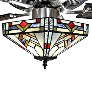 RIVER OF GOODS 52 Inch Mission Tiffany-Style LED Ceiling Fan with Lights - Stained Glass Ceiling Fan Light Fixture with Remote Control RIVER OF GOODS 52 Inch Mission Tiffany Style LED Ceiling Fan with Lights Stained Glass Ceiling Fan Light Fixture with Remote Control