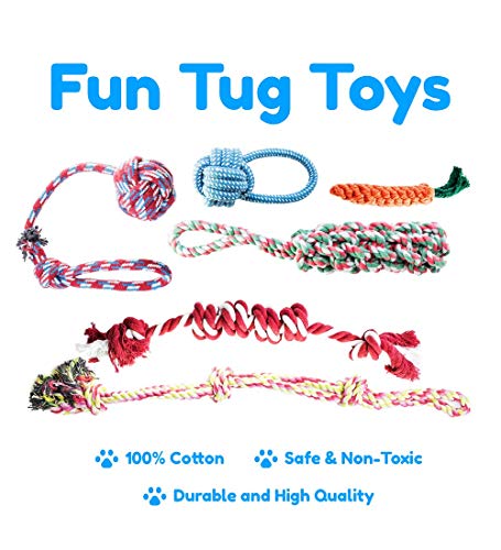 Pacific Pups Products supporting PacificPupRescue.com - 18 Piece Dog Toy Set with Dog Chew Toys, Rope Toys for Dogs, Plush Dog Toys and Dog Treat Dispenser Ball - Supports Non-Profit Dog Rescue