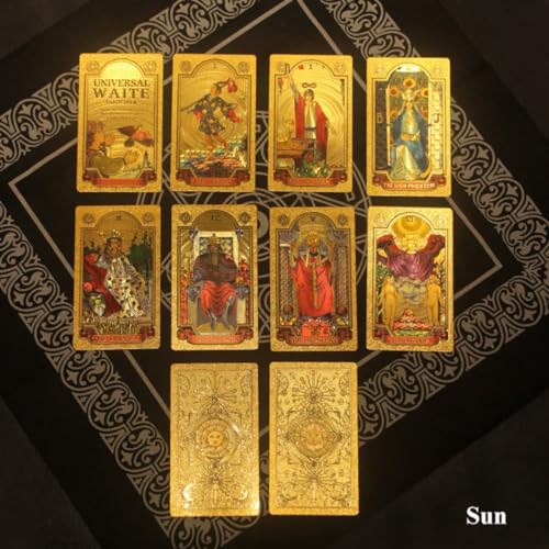 Image of Oracle 78 Gold foil Tarot Cards with Guide Book Tarot Deck for Beginners and Professional Player with Box Tarot PVC Durable Waterproof Wrinkle Resistant