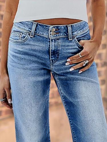 Flamingals Straight Leg Jeans for Women Trendy Mid Rise Double Button Stretchy Wash Casual Baggy Jeans4