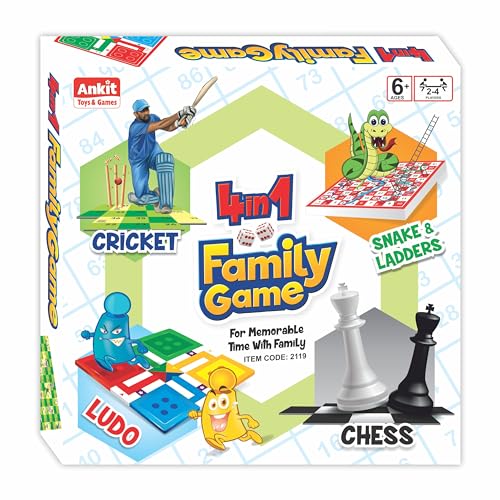Image of Ankit Toys & Games 4 in1 Family Set Premium Multi Board Ideal for Kids and Adults - Classic Entertainment Game Perfect for Fun and Social Gatherings (Board Size 30 * 30 Cm)