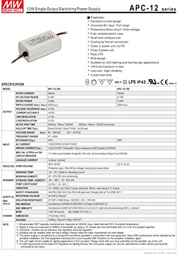 Image of MEAN WELL,Switching Power Supply LED Driver;110V-220V AC-DC Single Output 、Constant Current,Transformer, 12W 9-36V 350mA (APC-12-350)