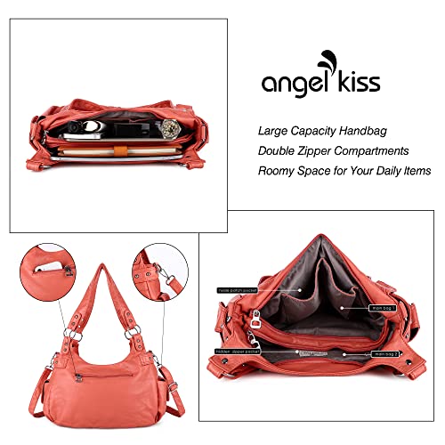 Image of Angel Kiss Large Purses and Handbags for Women Washed Faux Leather Crossbody Hobo Satchel Shoulder Handbag Tote Purse