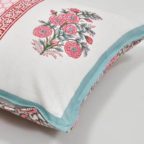 Image of BLOCKS OF INDIA Hand Block Printed Cotton 250 TC Linen Cushion Cover (16 X 16 Inches) (Color 3),Multicolor