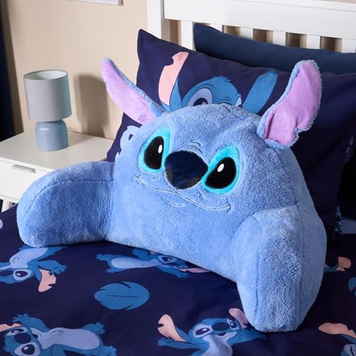OHS Stitch Cuddle Cushion Officially Licensed Reading Pillow for Kids Sofa Supportive Soft Cosy Teddy Fleece Gaming Cushions for Boys Girls Snuggle Hug Pillow Blue - 45 x 40 x 30cm