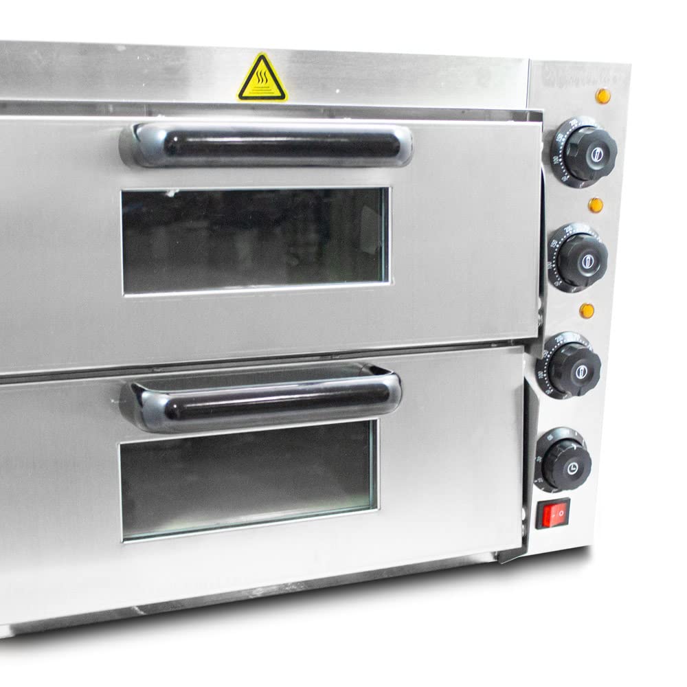 Bituxx Professioneller Doppel Pizzaofen Pizzabackofen Pizzamaker Elektrisch 3000W mit Steinplatte, Gastro Steinbackofen für Pizza, Brot und Backwaren, Leistung 3000 Watt, Temperatur bis zu 350°C