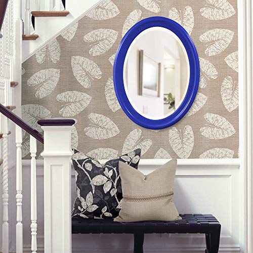 Image of Howard Elliott Collection George Oval Glossy Royal Blue Wall Mirror, Oval Bevelled Hanging Wood Framed Vanity Mirrors for Home Decor, Living Room, Bathroom, Bedroom, or Hallway, 25 x 33 Inch