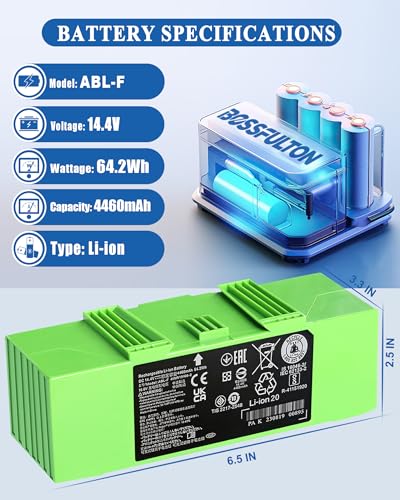 Image of ABL-F Battery Replacement for Roomba Compatible with Roomba i7 i7+ i8 i8+ j9 j9+7150 7156 7158 7550 7558 i6 i4 4150 i4+ 4550 4552 i3 i3+ e5 e5150 e5152 e5154 e5158 e6 J7 4460mAh 64.2Wh
