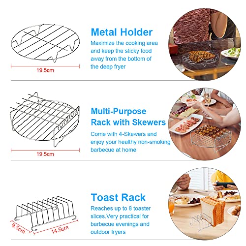 Heißluftfritteuse Zubehör Set, 8 Zoll 13-teilige Airfryer Zubehör Set für 3.8-5.5L Heißluftfritteusen mit Rezepte, Antihaft-Kuchenförmchen, Pizzablech, Silikonpfanneneinlage, Muffinförmchen usw. – Bild 5