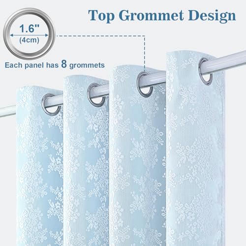Image of Yinhua Blue Curtains for Living Room Blackout Curtains for Bedroom 84 Inches Long Double Layer Curtain with Tiebacks, Thermal Insulation Grommet Drapes for Nursery Dining Room, 52 inch W x 84 inch L