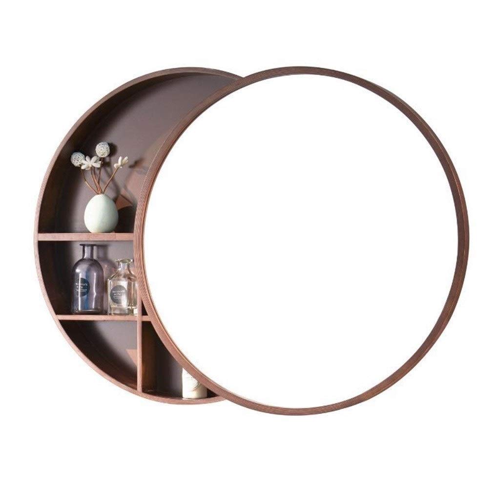 Armadietti a Specchio Specchio da toeletta Rotondo per Il Bagno con ripiano Specchio da toeletta Rotondo Specchio a Parete con mobiletto portaoggetti Porta Scorrevole Telaio in Leg