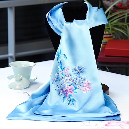 Foulard en soie de mûrier brodé fleurs accessoire mode printemps - 7