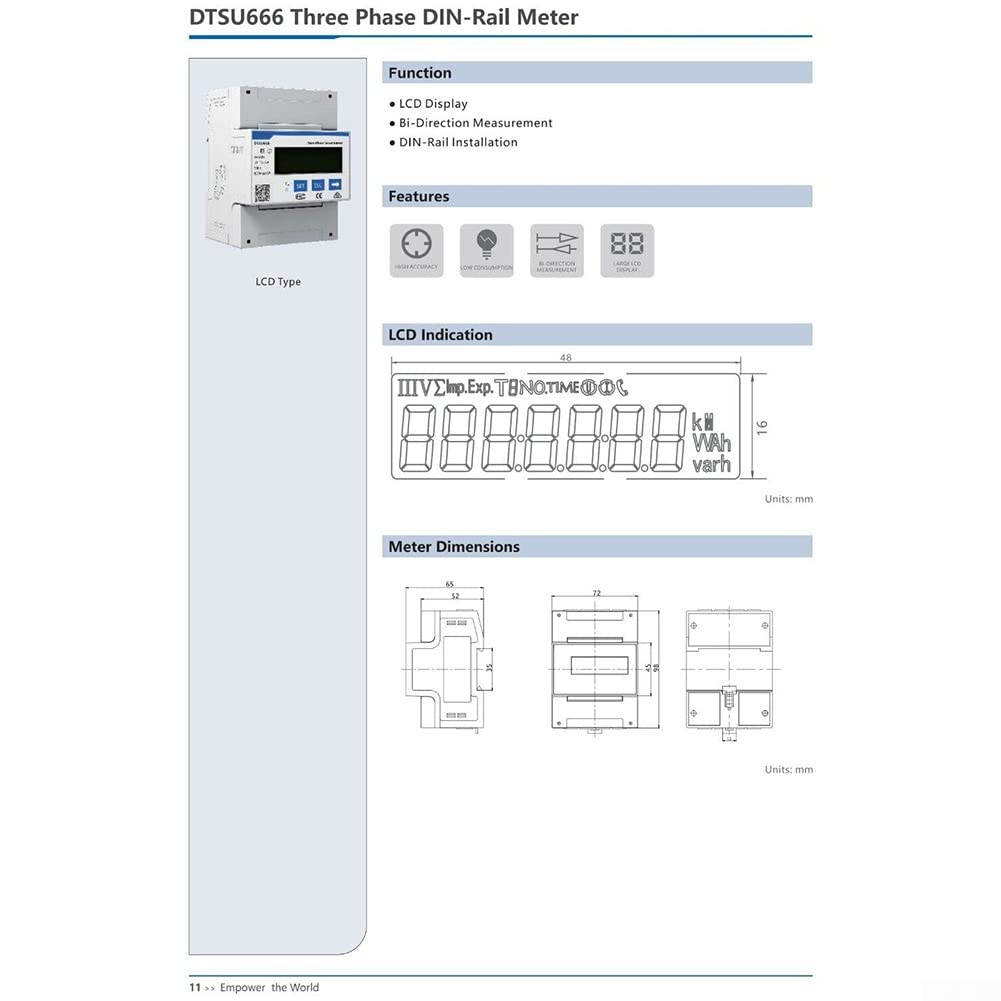 Digitaler Stromzähler DTSU666, Stromzähler dreiphasig, vieradrige Führungsschiene Der Smart Power Sensor DTSU666 unterstützt die Kommunikation über RS485 (3 × 220/380V 50HZ 5 (80) A)