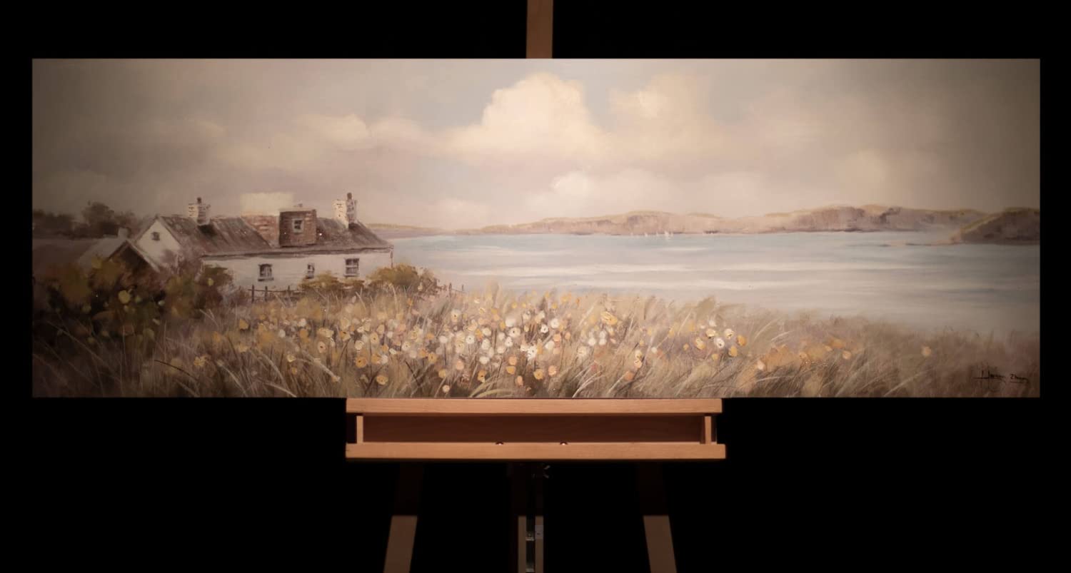 KunstLoft Leinwandbild | 100% HANDGEMALT | 150x50cm | Gemälde 'Ruf der Ferne' | Abstrakt | Blau Grün | Wandbild Wohnzimmer