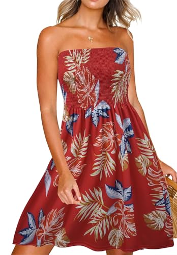 Image of Zyyfly Summer Strapless Dress for Women Tube Top Sundress Casual Beach Cover Ups