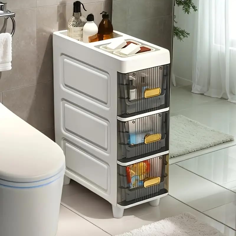 Image of LDQ Slim Storage Cabinet with Drawers - Durable Waterproof PP Organizer for Bathroom /Kitchen /Health - Small Spaces, Snacks, Display & Retail-3Layers