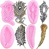 ZiXiang Feather Silicone Mold Peacock Feather Fondant Molds For Cake Decoration Cupcake Topper Chocolate Candy Polymer Clay Jewelry Resin Craft Set Of 4